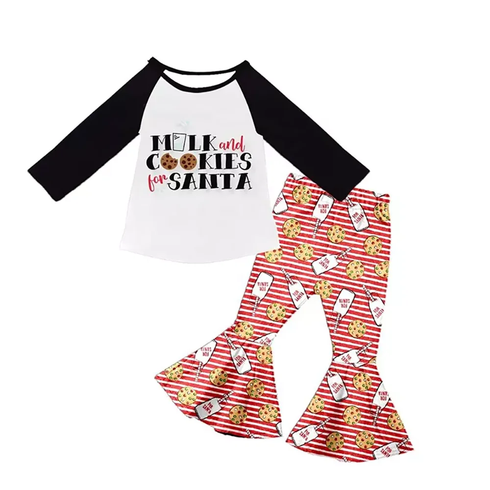 

New Toddler Baby Girls Clothing Sets Long Sleeve Top Milk Biscuits Bell Bottom Pants Outfits