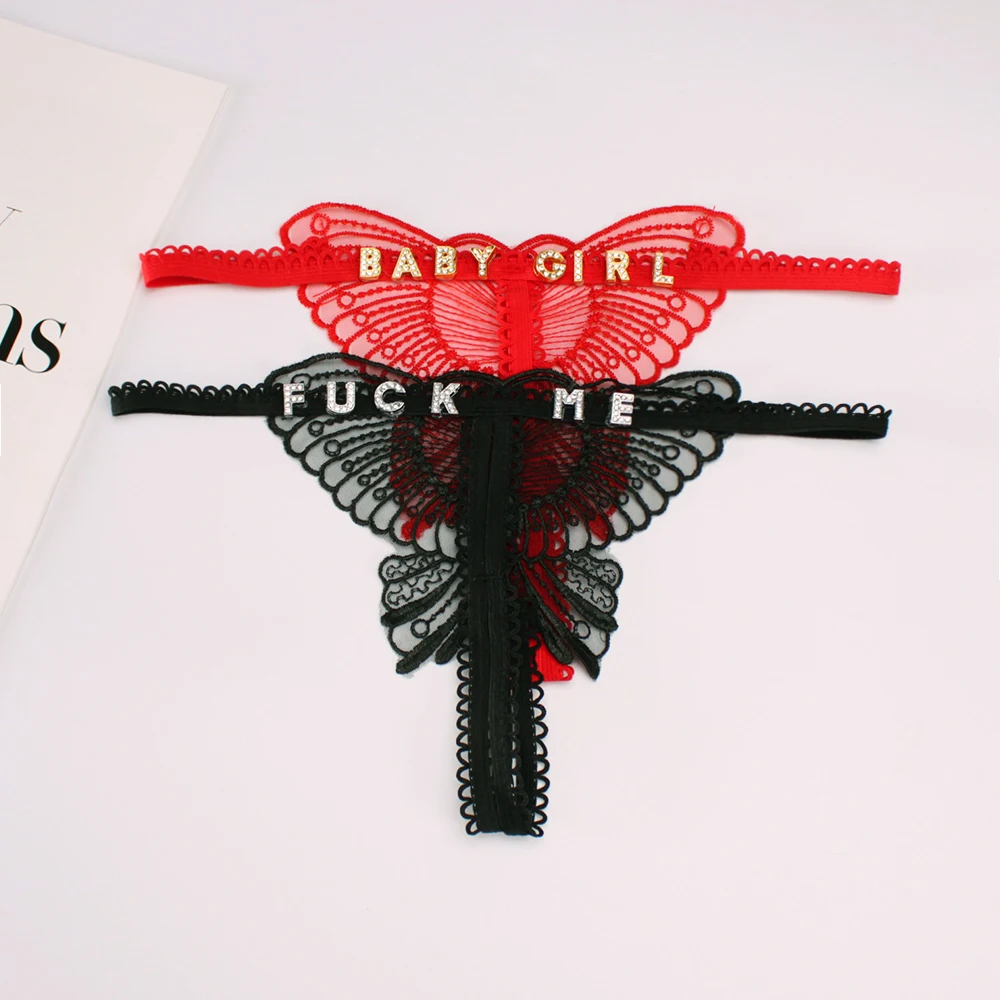 Hollow Butterfly Custom Thong With Letters Name G-string Sexy Lady Personalized Bikini Underwear Lingetie Body Jewelry Gift