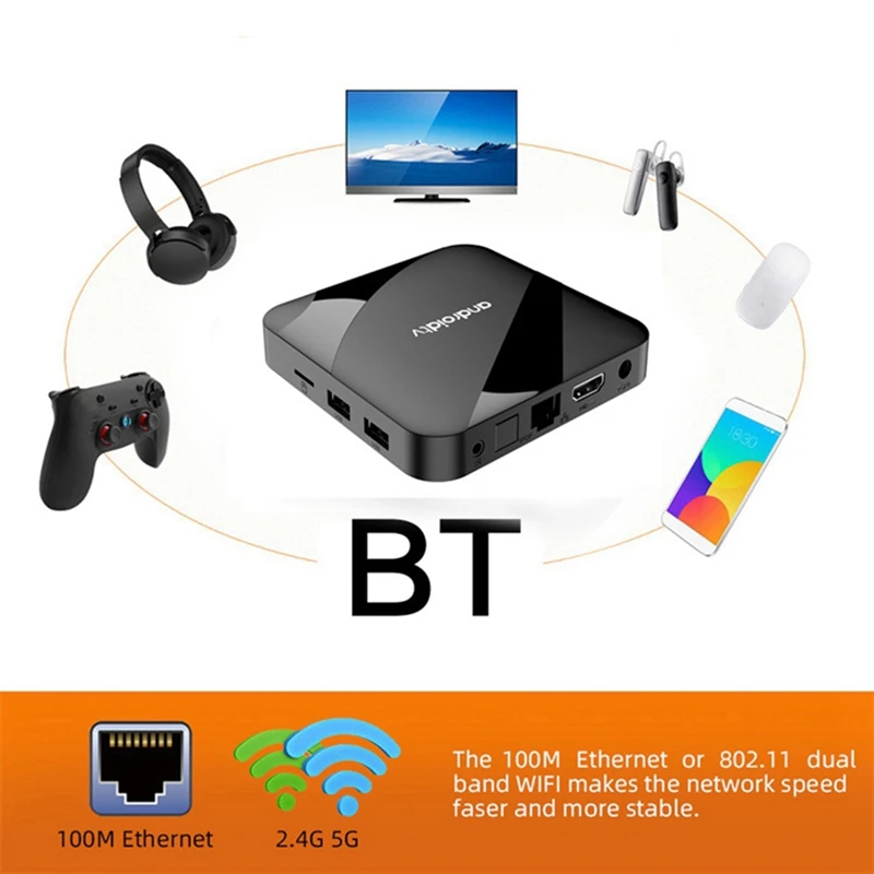 FFYY-ATV Android 14 Smart TV Box AV1 S905W2 Quad-Core Dual Wifi reproductor multimedia remoto por voz 8K 4K decodificador enchufe de la UE