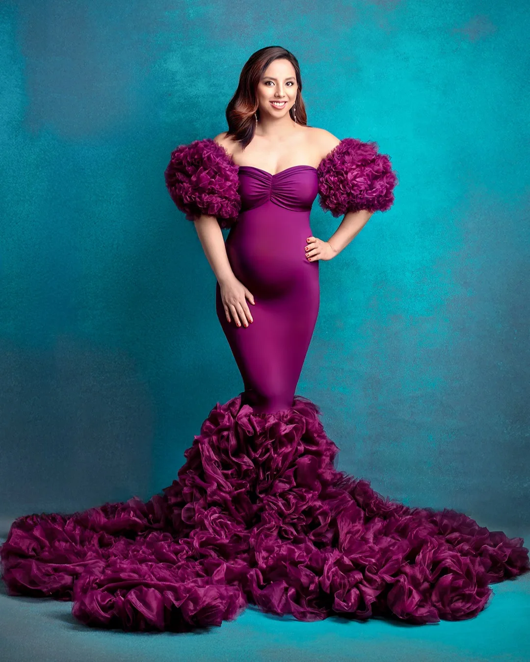 purple mermaid maternity dress Purple Mermaid Maternity Dress for Photoshoot With Sleeve Women Prom  Babyshower