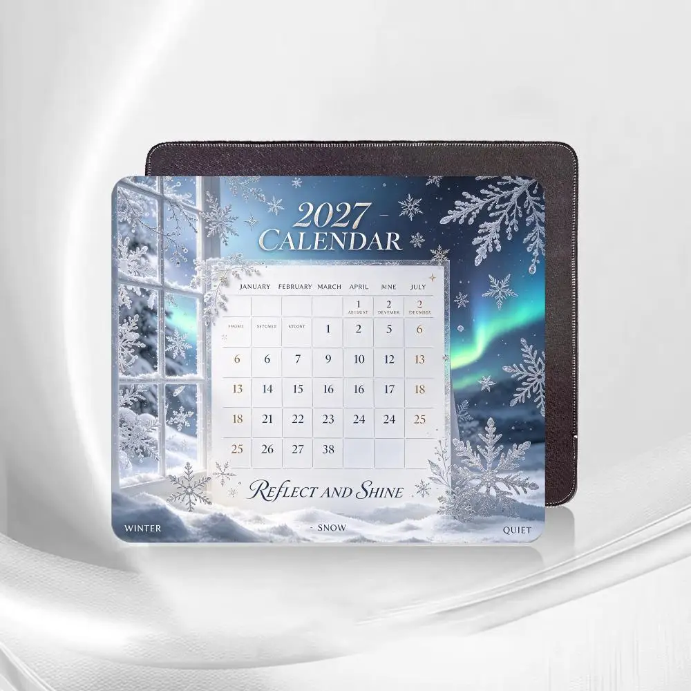 Winter Aurora  Calendar Square Mouse Pad Extended Card Desk Mat Stitched Edge Non‑Slip Keyboard Mat For Home Office CP Game Mat