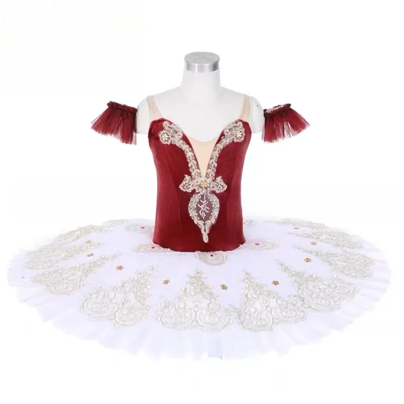 

Burgundy Ballet TUTU Gauze Skirt Children's Adult Paquita Tutu Professional International Group Performance Competition