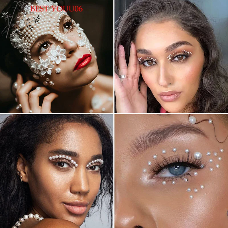 

(YOUU06)220pcs Mix 3mm/4mm/5mm/6mm Hair Pearls Stick On Self Adhesive Pearls Stickers Face Pearls Stickers for Hair Face Makeup