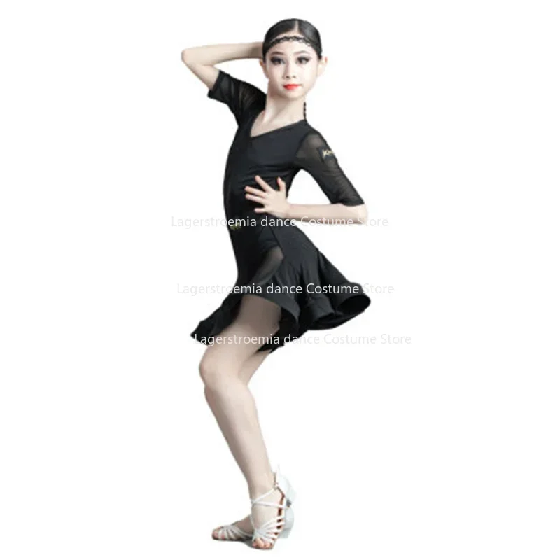 Profesjonalna sukienka do tańca latynoamerykańskiego dla dzieci, sukienki do tańca towarzyskiego dla dziewcząt, sukienka do ćwiczeń rumby, cha-chy, samby, występów latynoamerykańskich.