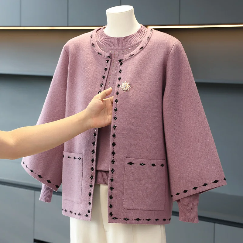 

Женский вязаный комплект из двух предметов, кардиган и топ, привлекательная одежда для мам, весна-осень, удобный шик