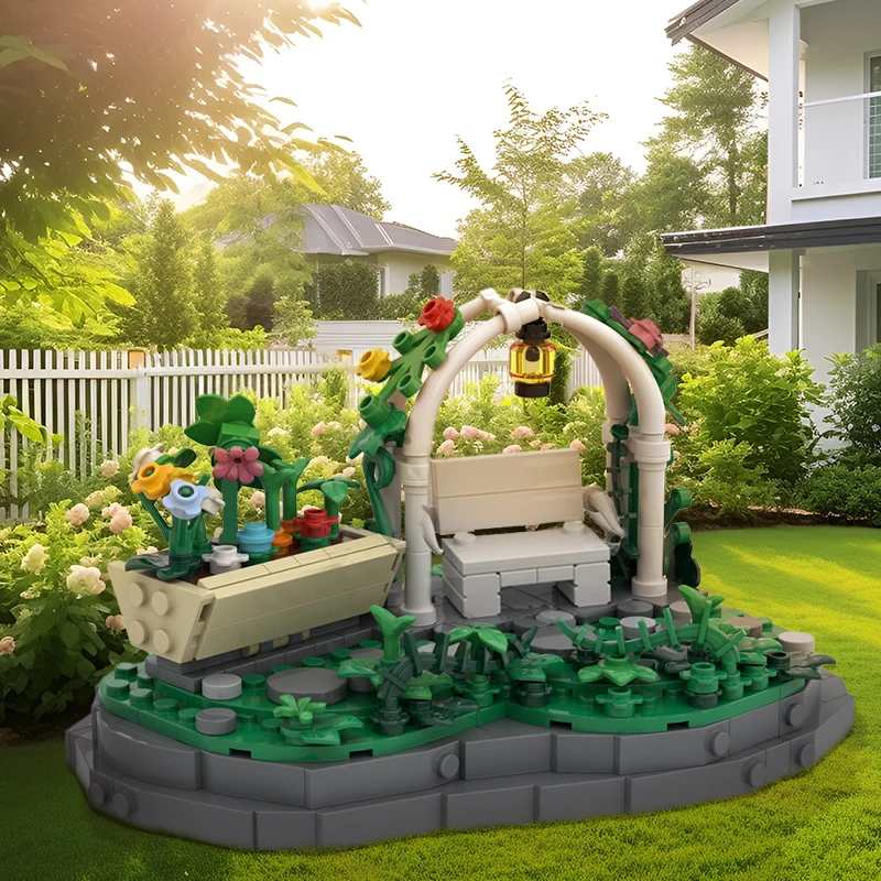 MOC The Garden Model Building Blocks Apartment Flower Arch Flower Bed Assembly Bricks Toys Children's Birthday Gift Ornaments