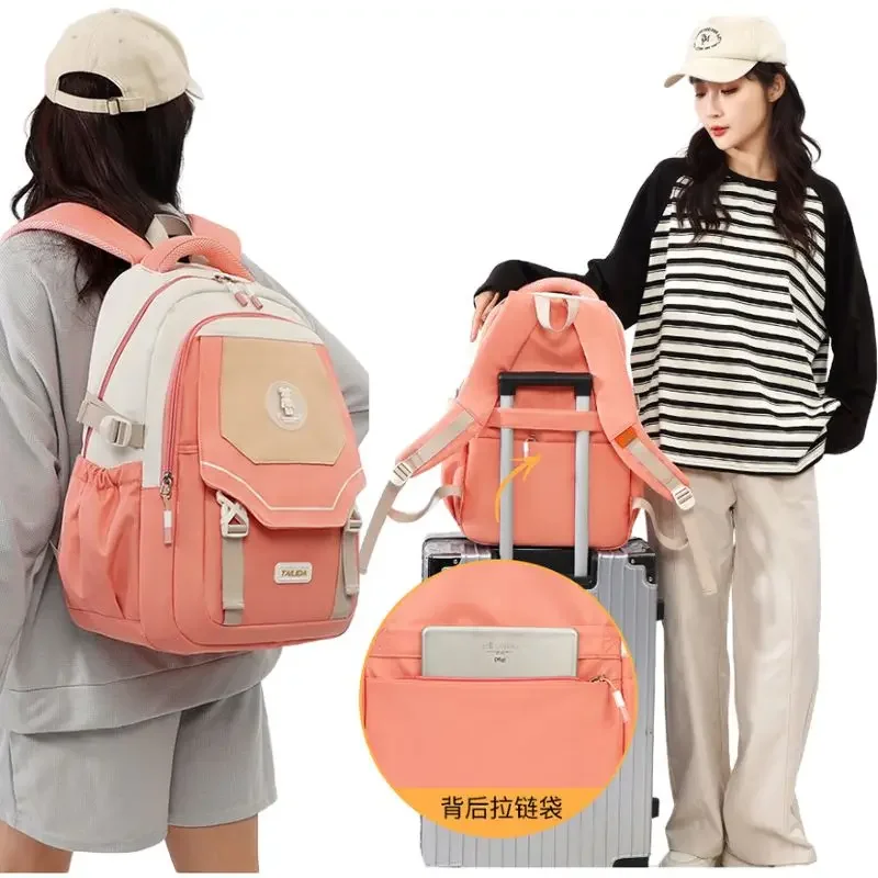 Elementary Middle School Mochila Youth Girls Bookbag Schoolbag for Teenage Travel Backpack Can be Put on Trolley Case