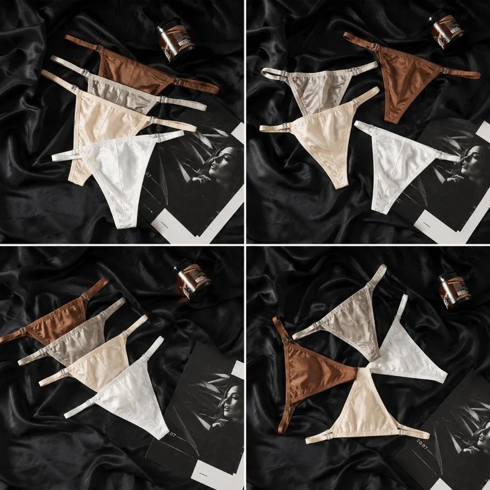 Glossy Smooth T-back Men Thong Lingerie Low Waist Bikini Satin Briefs Ice Silk Thin Belt Triangle Panties Bathing Briefs