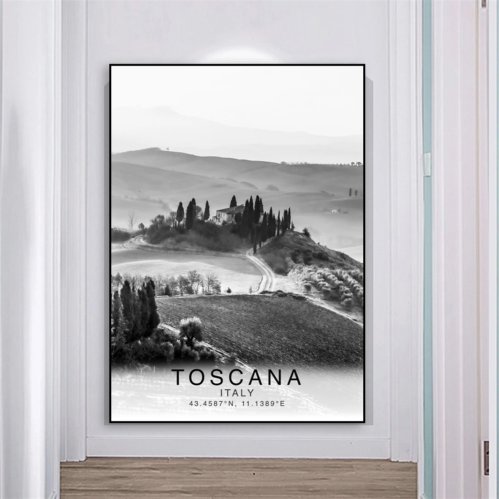 Black and White Poster Toscana Travel Print Tuscany Art Italy Nature Landscape Canvas Painting Unique Wall Art Home Room Decor