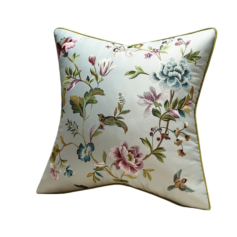Chinese Flora Bird Pillows Red Blue Yellow Cushion Case Luxury Retro Decorative Pillow Cover For Sofa Chair Home Decorations