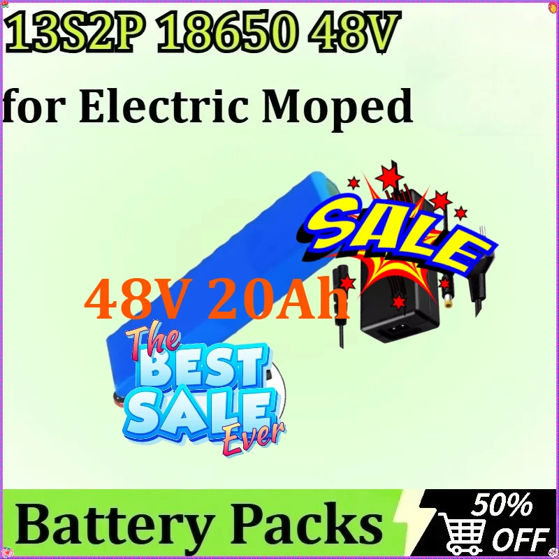 

New 13S2P 18650 48V 20Ah for Electric Moped with Charger for XT60 +DC /T+DC Plug Lithium Battery Packs High Power Battery
