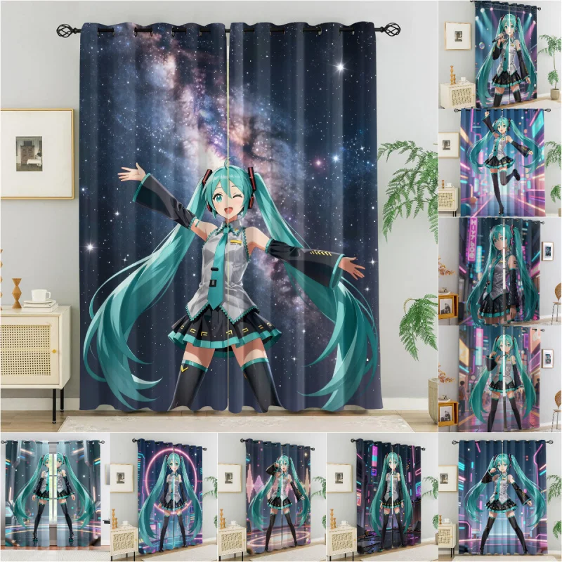 初音ミク-ギャラクシープリントカーテン-2枚パネル-85-遮光カーテン-部屋の装飾-寝室-リビングルーム-寮用