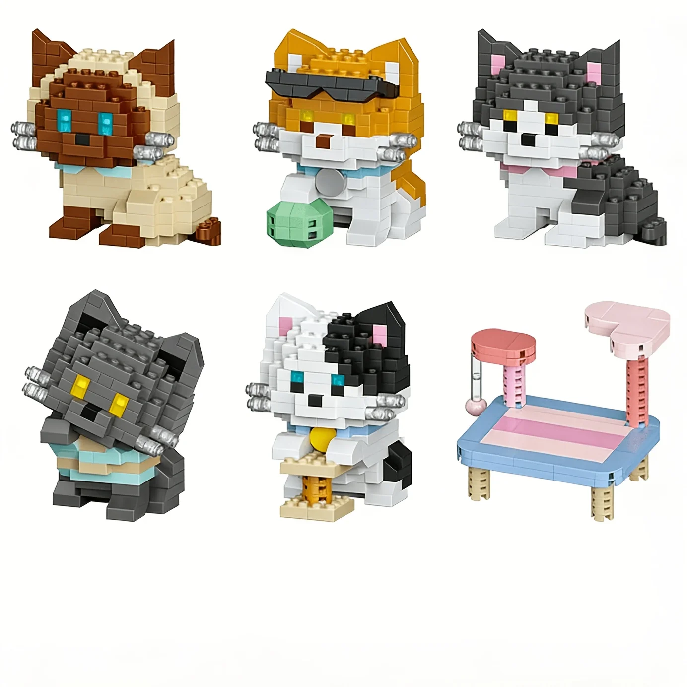 Cat Series Building Blocks Set of Six Pieces, Including Orange Cats, British Shorthair Blue Cats, and Cow Cats, DIY Creative Assembly Toys, Entertainment and Educational Games, Bright Colors and Full of Creativity Tv Cabinet, Dining Table Decorations, Home Decor Items with a Light Luxury Feel, Stimulate Children's Desire for Exploration, Suitable for Teenagers, Enhance Fine Motor Skills and Thinking Abilities, Made of Durable Abs Material, Perfect Gift for Birthdays, Christmas, Halloween, and New Year. view 3