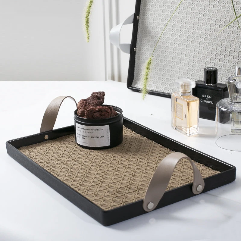 Epikto-Scandinavian Leather Tray, Rectangular Incense Tray, Cosmetic Storage Tray, Handmade Rattan Desktop Tray, Home Decoration