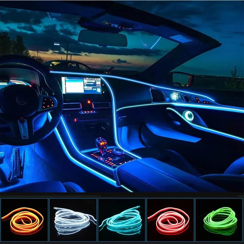 

5m Car Interior Atmosphere Lighting LED Strip 5V DIY Flexible EL Cold Light Line Tube With USB Auto Decoration Ambient Lamp