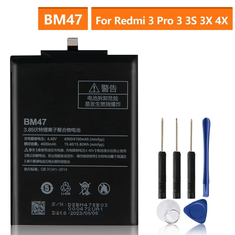 Replacement Battery BM47 For Xiaomi Redmi 3 4X 3S 3X Redmi3 Pro Hongmi 3 Redrice 3x Rechargeable Phone Battery 4000mAh