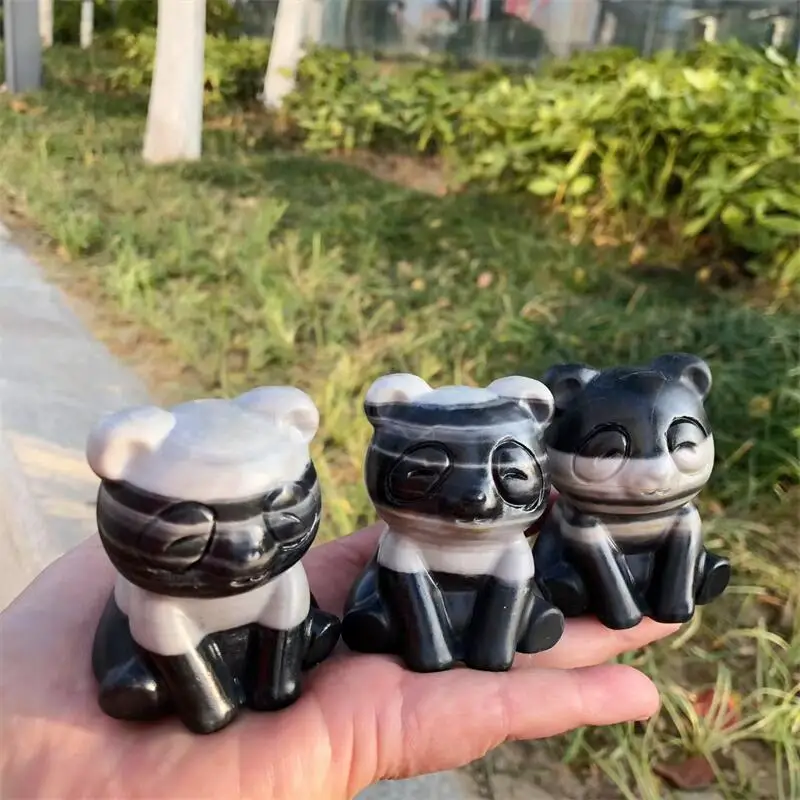 Natural Zebra Stone Bear Panda Carving Gemstone Reiki Healing Fengshui Stone Home Decor Holiday Gift 1pcs