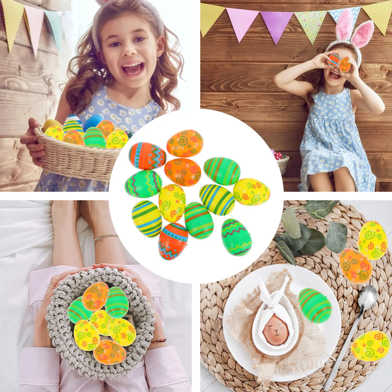 

12pcs Easter Eggs Decor Colorful Simulation Festival Supply Child Party Plastic Easter Eggs Decor DIY Home nament
