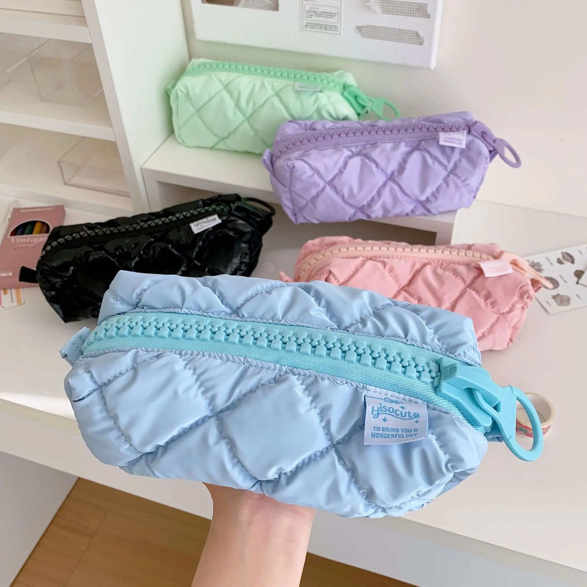 

XY Girl's Large Zipper Desktop Makeup Brush Storage Bag Portable Makeup Bag Pencil Case Simple High-Value Solid Color Makeup Bag