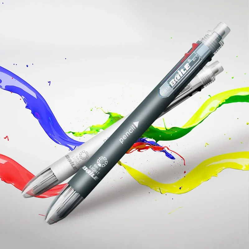 6 In 1 Multicolor Ballpoint Pen Multifunction Pen Contain 5 Color Ball Pen & 1  Automatic Pencil Top Eraser Office School Supply