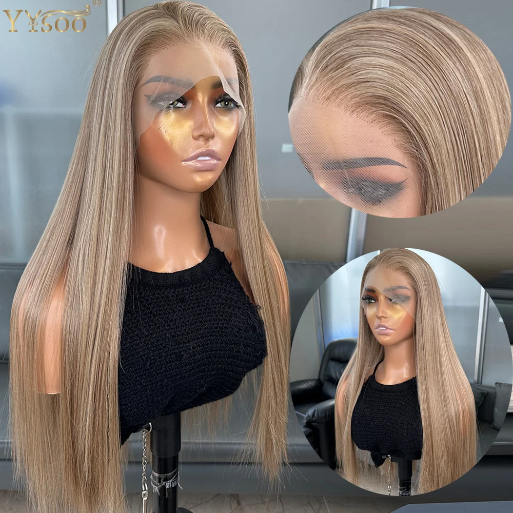 Long Heat Resistant 13x4 Synthetic Lace Front Wig Japan Futura Hair Highlights Straight Pre Plucked Hairline Half Hand Tied Wig