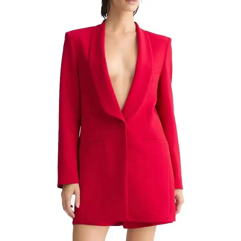 Giacca con intaglio a bottone singolo moda blazer da donna rosso solido