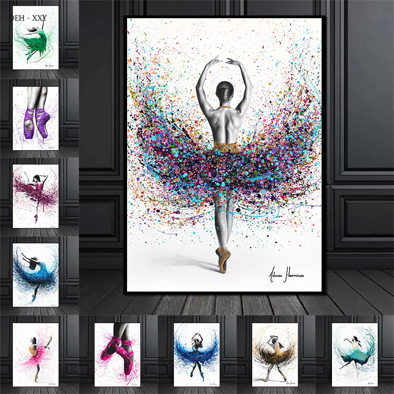 Abstract Portrait Posters Prints Girl Dancer Floret Ballet Canvas Painting Dancing Wall Art Pictures Home Girl Room Decor Mural