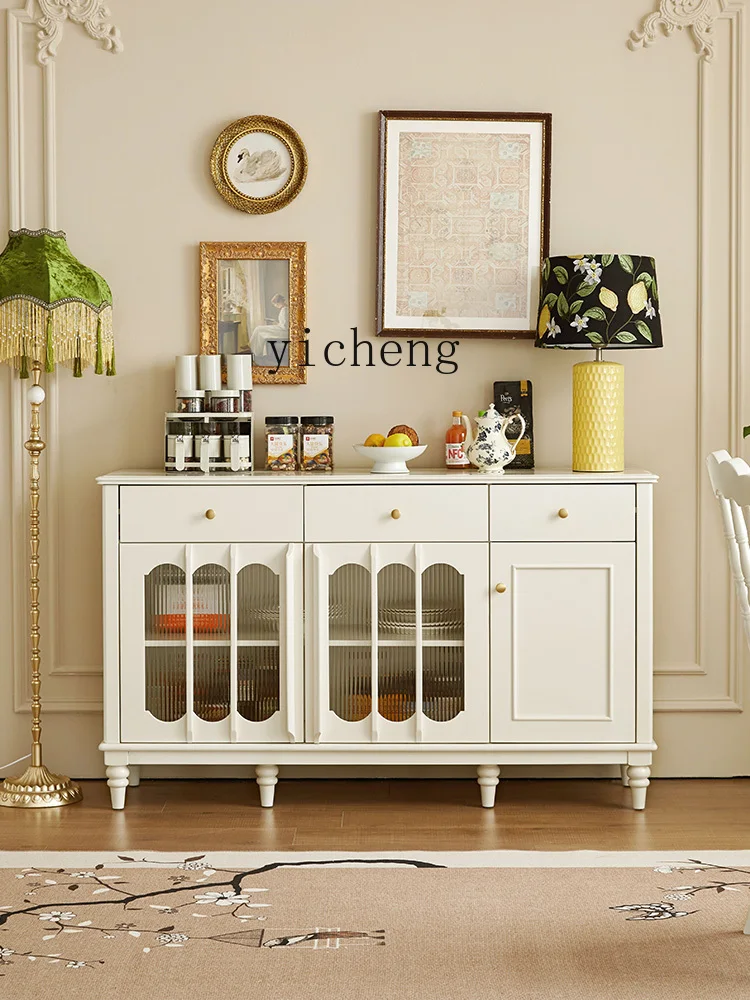 

ZK white dining side cabinet Changhong glass tea cabinet American living room storage solid wood locker