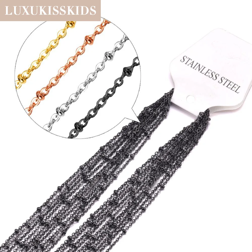 LUXUKISSKIDS 10pcs/Lots Wholesale Bead Chains Necklaces 18/20/22/24inch 2mm Chain With Beads Jewelry Accessories For Making Part