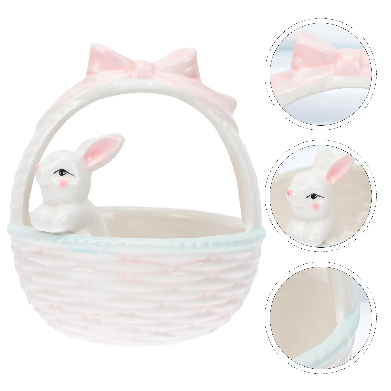 1Pcs Ceramic Easter Rabbit Basket Decor Lifelike Garden Home Office Desktop Ornament for Party Baby Shower School DIY Easter