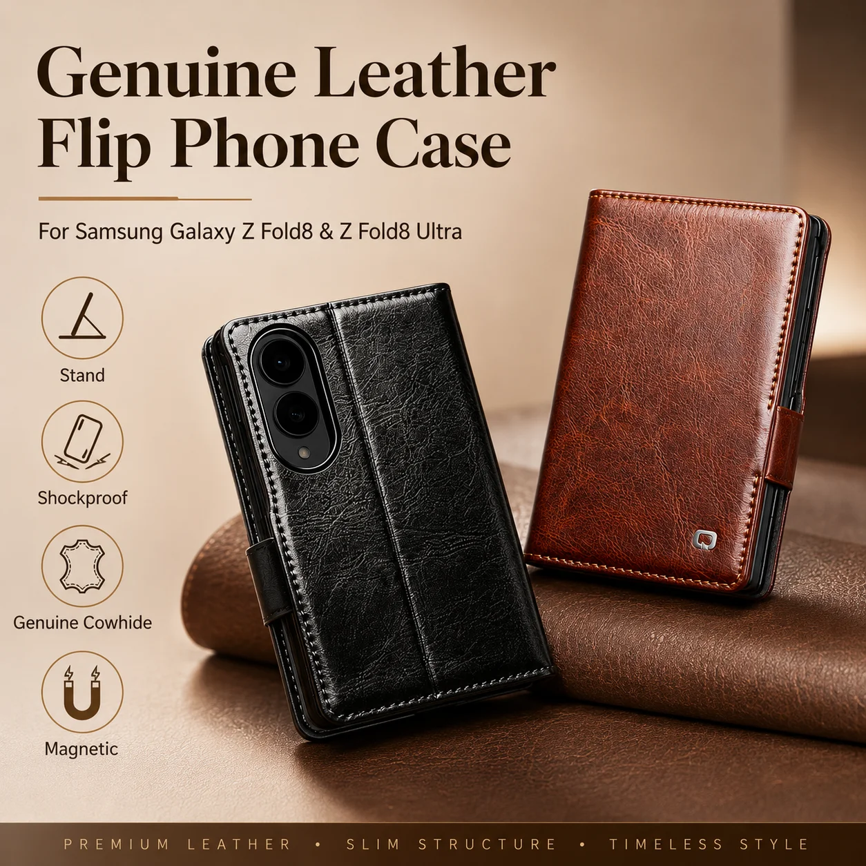 For Samsung Galaxy Z Fold8 Fold 8 Ultra 100% Genuine Leather Stand Wallet Case Luxury Business Flip Cover with Card Slots