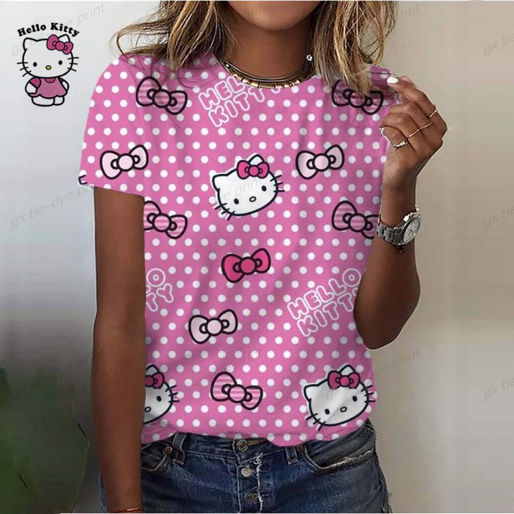 Fashion Women Tshirt Harajuku Kawaii T Shirt Women Hello Kitty Casual Punk Tshirt Funny Cartoon T-shirt Cute Anime Top Tee Girl