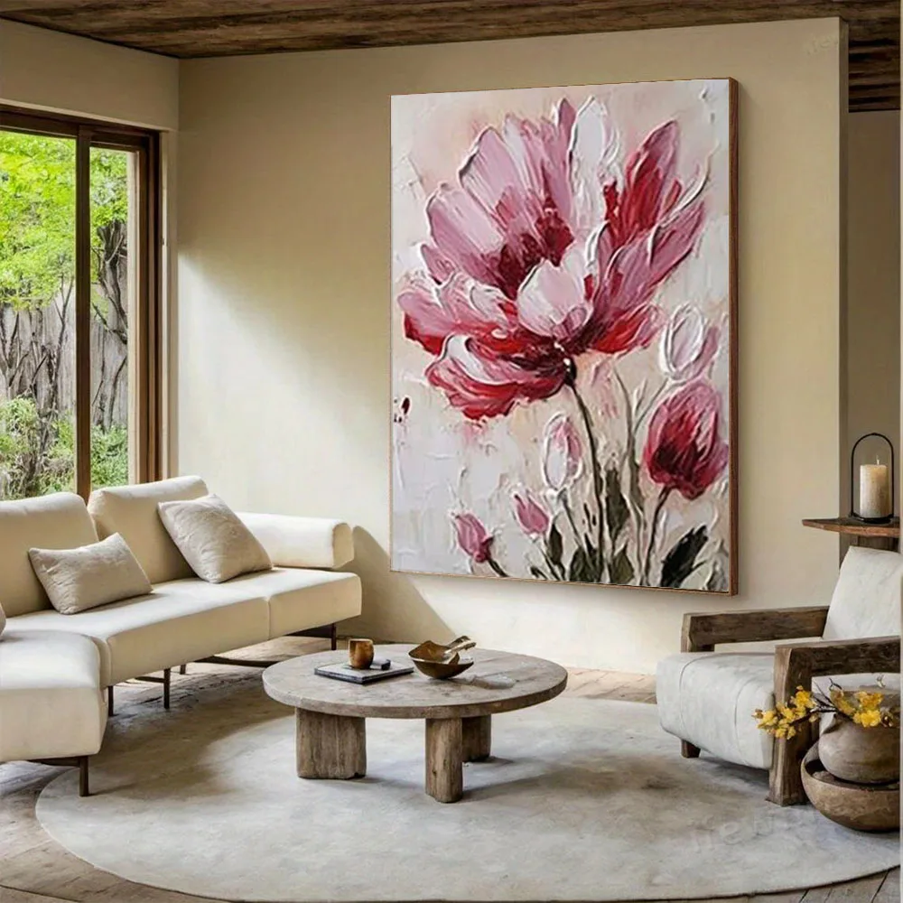 High Quality Modern Flower Hanging Painting Hand Painted Abstract Knife Oil Paintings on Canvas Wall Art for Living Room Decor