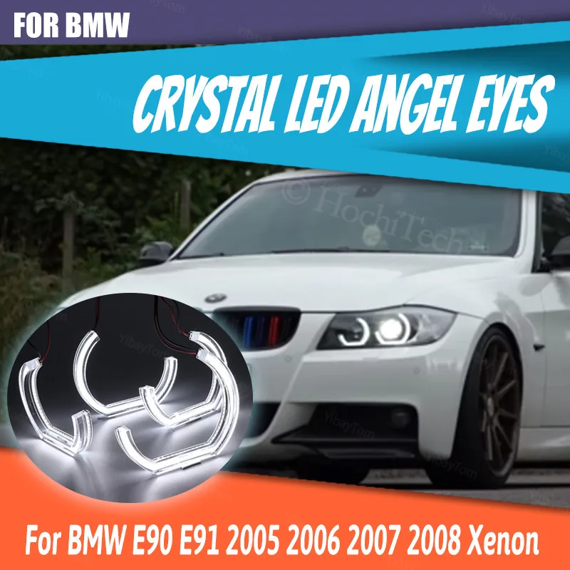 

For BMW 3 Series E90 E91 2005 2006 2007 2008 Xenon Headlights High Quality DTM Style White Crystal LED Angel Eyes Day Light DRL