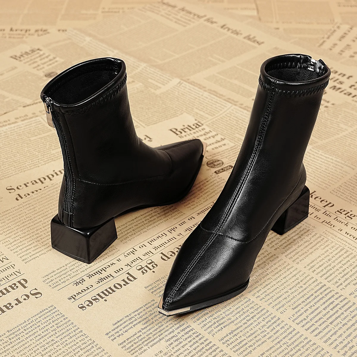 Comemore Ankle Boots for Women New Fashion Pointed Toe Solid Color Versatile Ladies Shoes High Heels Women\'s Outwear Short Botas