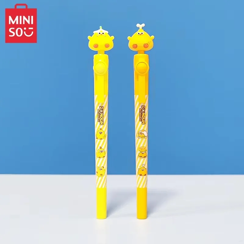 MINISO 2024 New Dundun Chicken Rotating Neutral Pen 0.5mm Cartoon Chicken Leg Chicken Cute High Beauty Student Pen Office Gifts