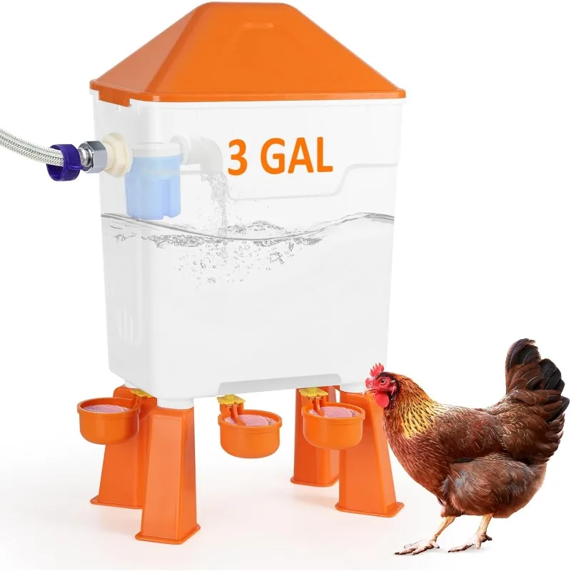 

Automatic Chicken Waterer 3 Gallon | Float-Control Poultry Waterer, Hanging/Standing Design, Connect to 3/4'' Faucet & H