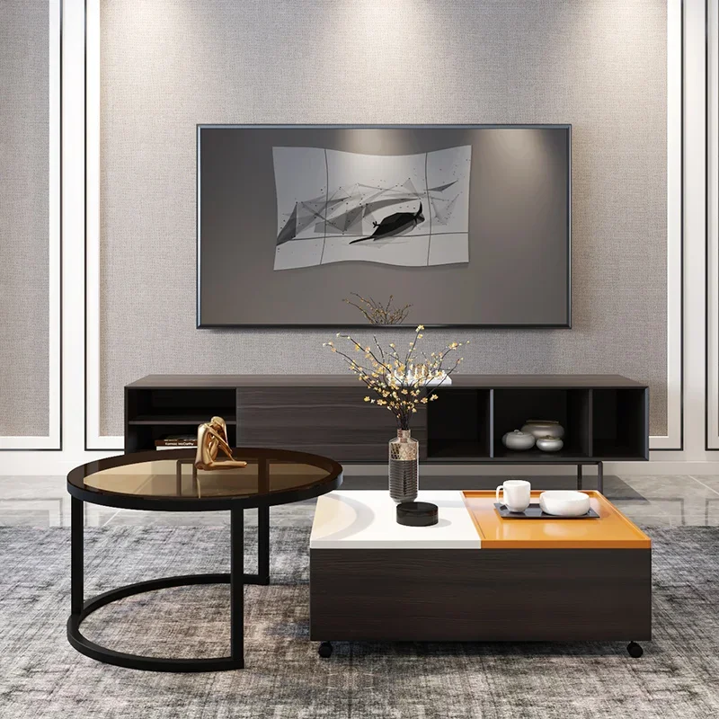 

Nordic coffee table combination simple modern creative iron circular coffee living room home