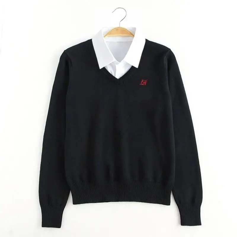 سترة أصلية اقتصادية من طراز Mid-JK بتصميم قطعتين وهمي، برقبة على شكل V وأكمام طويلة محبوكة، مستوحاة من الزي المدرسي للخريف وا...