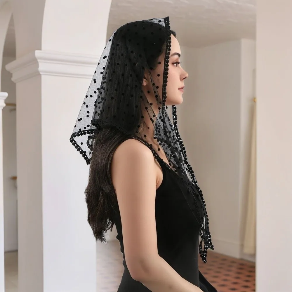 Solid Color White Bridal Triangle Veil Head Cover Black Tulle Mesh Scarf Headdress Hair Accessories Polka Dot Triangle Shawl