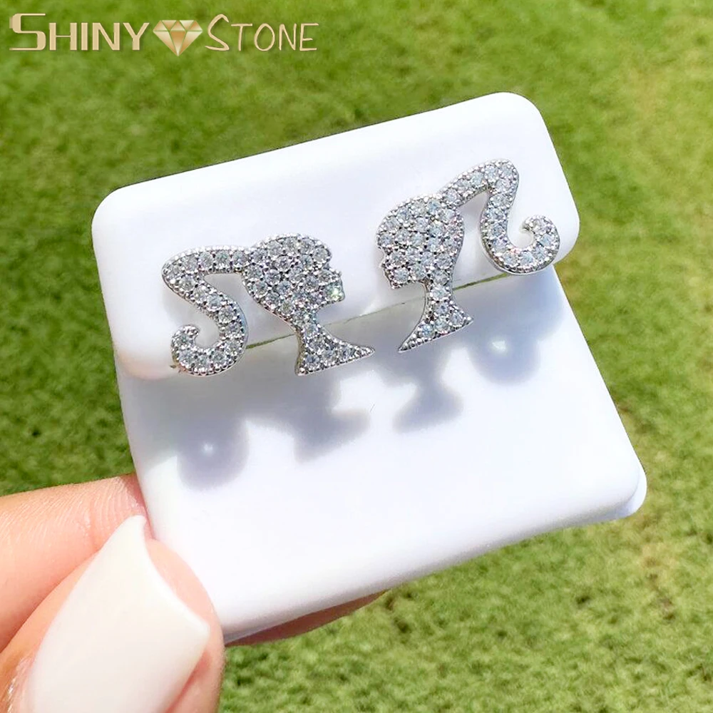 2024 New Heart Girls Charm Stud Earrings Iced Out Bling Hip Hop Geometric Clear CZ Paved Princess Earrings Jewelry For Women