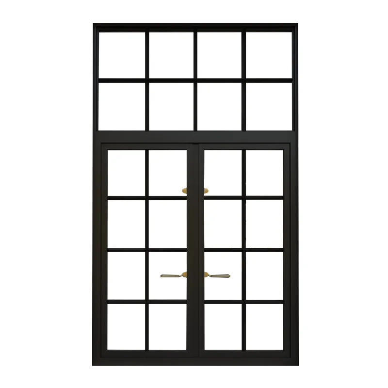 Retro old steel window broken bridge aluminum closed flat floor to ceiling window villa sound insulation black