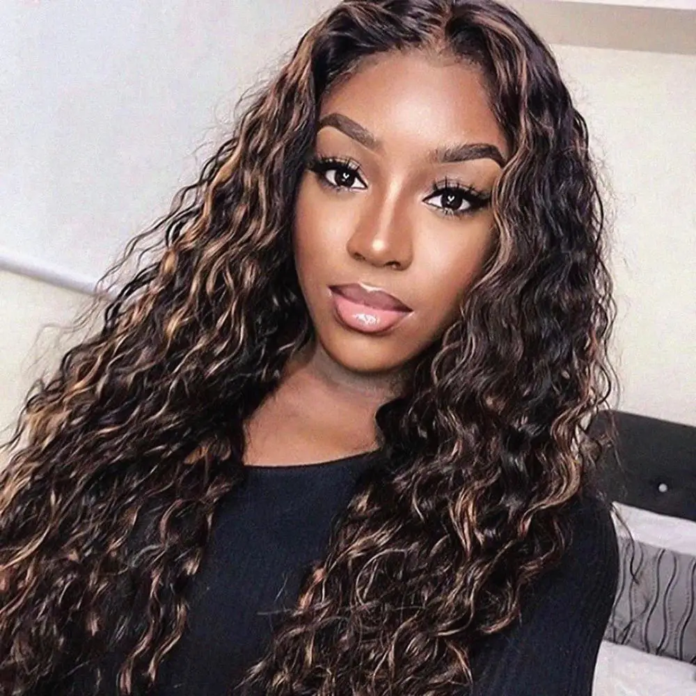 

65cm Women Black Brown Mixed Color Long Curly Small Volume Wig Hairpiece Lady African Small Volume Synthetic Wig Black Brown