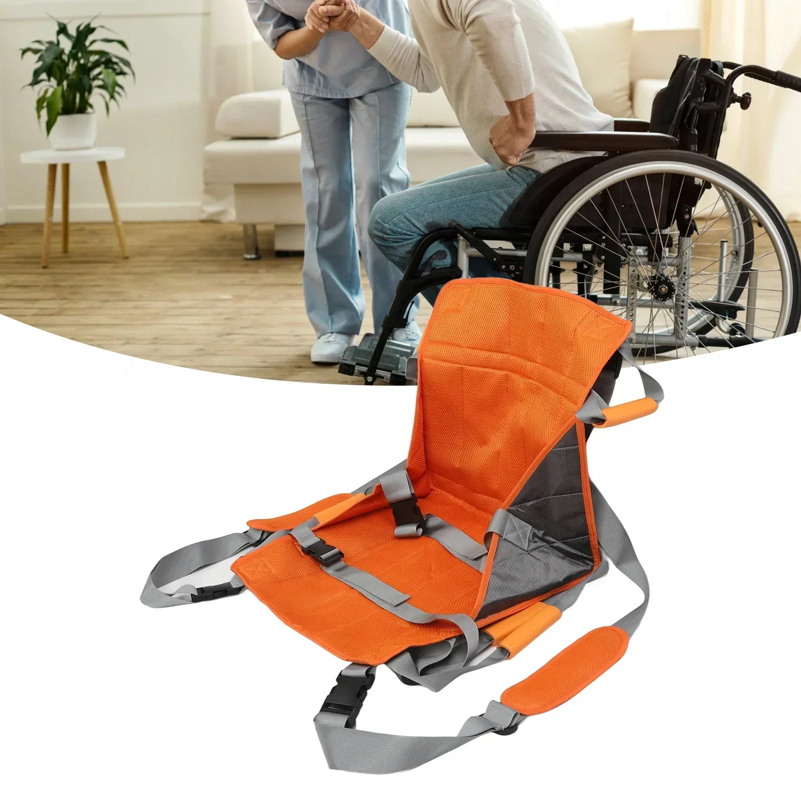 

Simple Folding Stretcher Elderly Going Up Down Stairs Chair Backstraps Paralytic Patients Elderly Transport Transfer Belt Orange