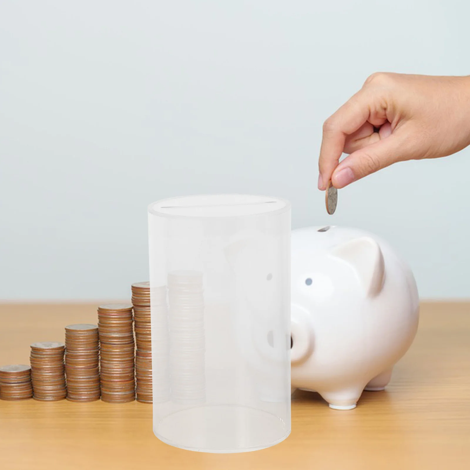 

2Pcs Clear Piggy Bank Acrylic Money Saving Box Transparent Cylinder Coin Storage Jar Household Savings Container Cash Saving Jar