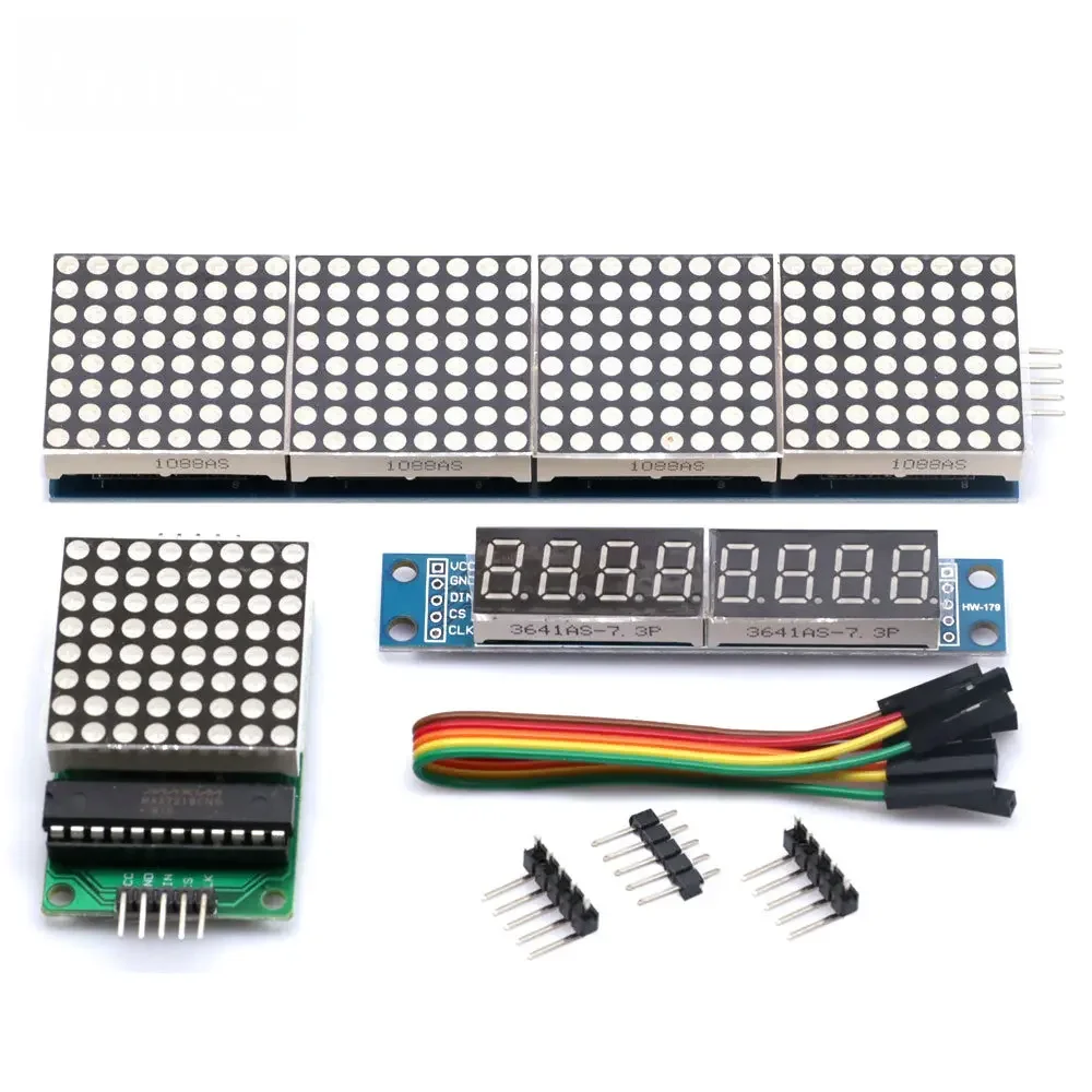 MAX7219 Red/Blue/Yellow Green LED Microcontroller 4 In 1 one Display with 5P Line Dot Matrix Module 5V for Arduino DIY KIT 8x8