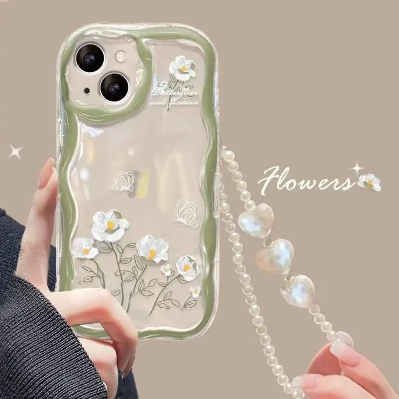 Case for Xiaomi POCO X5 X3 X6 Pro X4 NFC F3 F4 X4 GT M3 M4 M6 Pro 4G MI 12 11 Lite 5G NE 12T 14 Pro Cover with Pearl Wrist Strap