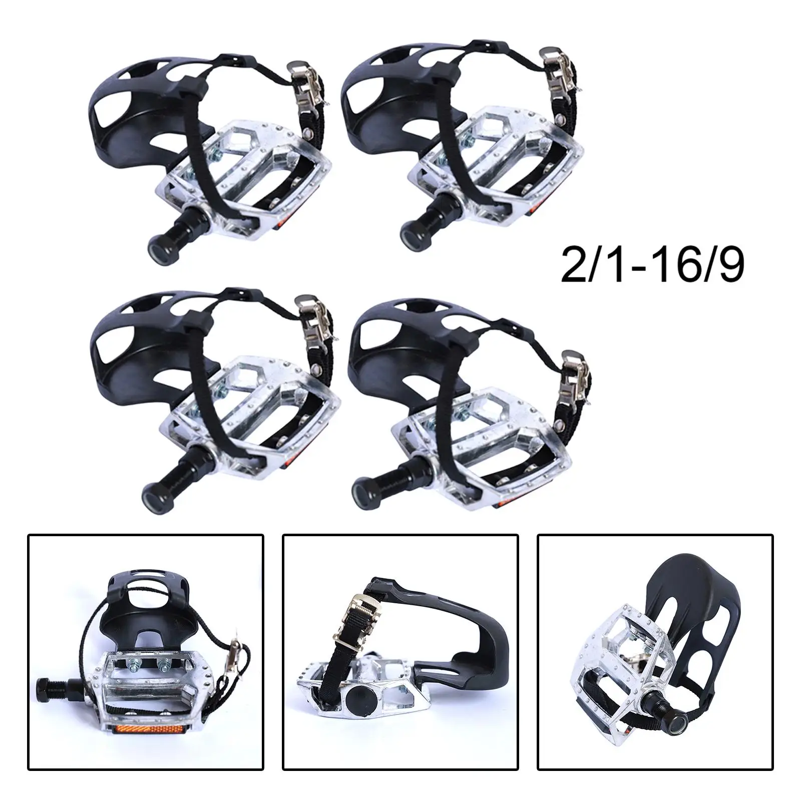 Bike Pedal with Straps and Toe Clips Platform Pedal Bike Pedals Toe Cages