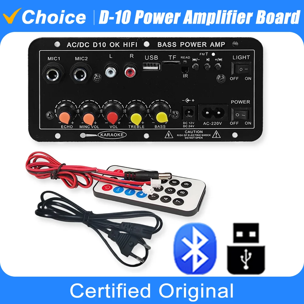 D10 Digital Bluetooth Amplifier Board 110V 220V 12V Subwoofer D 10 Dual Microphone Karaoke Amp Speaker Home Theater DIY BASS AMP