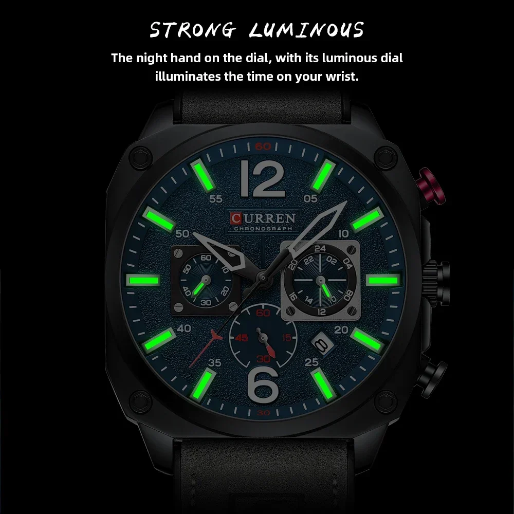 

Новые мужские спортивные наручные часы Curren 8398 с хронографом, повседневные, с кожаным ремешком, с отображением даты, кварцевые, для мужчин, relogio masculino